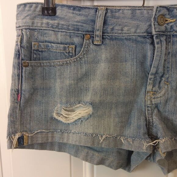 Pink Victoria's secret denim distressed booty shorts with cuffs - Picture 2 of 12